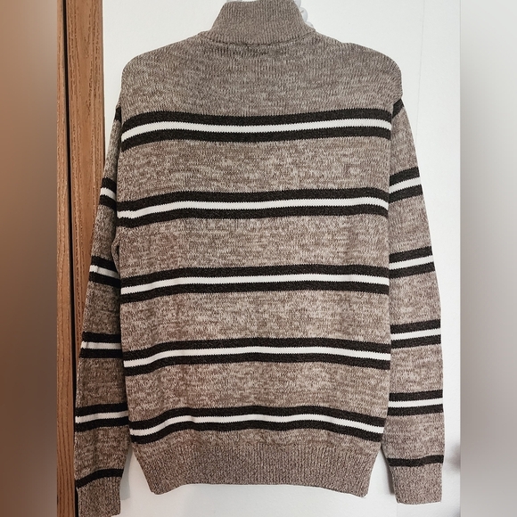 Chaps Men's 1/4 Zip Mock Neck Brown & Tan/Beige Striped Sweater Sz XL/TG/EG - Picture 9 of 11